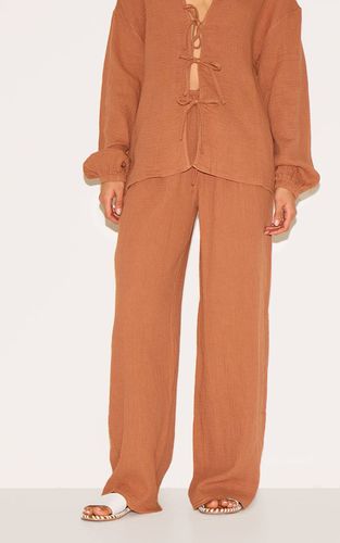 Chesnut Pantalon Large À Texture Gaze De Coton | Taille 34 - PrettyLittleThing - Modalova