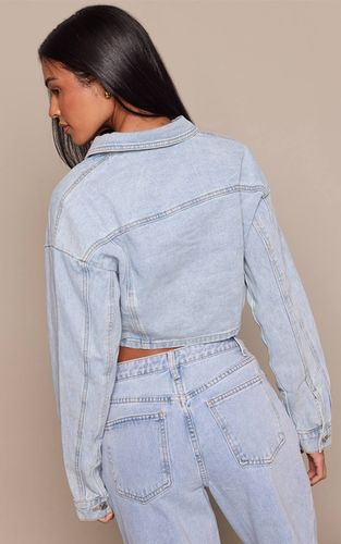 Light Blue Veste En Jean Courte À Manches Ballon Grande Taille | Taille 42 - PrettyLittleThing - Modalova