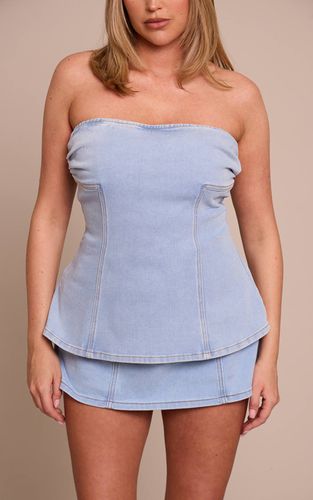 Light Blue Jupe-short En Denim Stretch Sculptant Effet Évasé | Taille 36 - PrettyLittleThing - Modalova