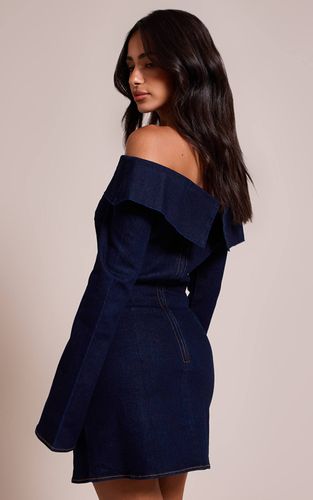 Mid Blue Wash Robe Courte Asymétrique À Manches Longues Avec Nœud Petite | Taille 32 - PrettyLittleThing - Modalova