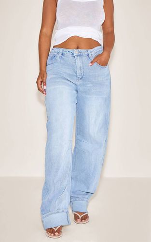Light Blue Jean Shape Taille Haute En Denim Stretch À Jambe Barrel Et Ourlet Retroussé | Taille 36 - PrettyLittleThing - Modalova