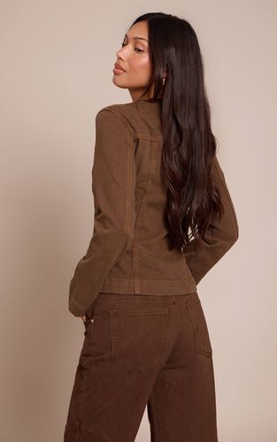 Dark Khaki Chemise En Denim Sans Col À Boutonnage Asymétrique | Taille 32 - PrettyLittleThing - Modalova
