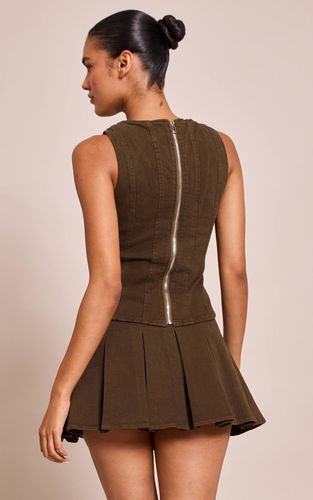 Dark Khaki Haut En Denim Sans Manches À Détails De Coutures | Taille 42 - PrettyLittleThing - Modalova