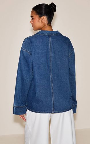 Mid Blue Wash Chemise De Rugby Oversize En Denim À Manches Longues | Taille 32 - PrettyLittleThing - Modalova