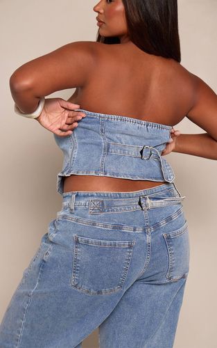 Mid Blue Wash Top Corset Bandeau Élastiqué Ajustable Grande Taille | Taille 44 - PrettyLittleThing - Modalova