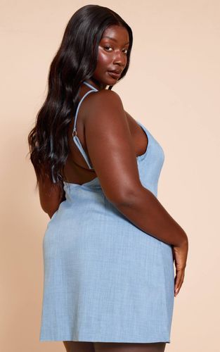 Steel Blue Robe Mini Trapèze Grande Taille Tissée À Encolure Américaine | Taille 46 - PrettyLittleThing - Modalova