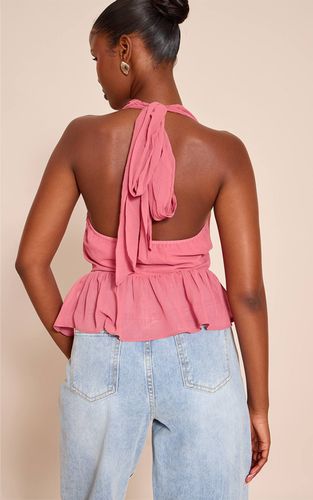 Blush Rose Top Col Bénitier À Encolure Dos-nu En Mousseline Avec Ourlet Péplum | Taille 32 - PrettyLittleThing - Modalova