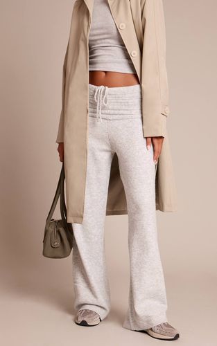 Light Grey Pantalon En Maille Côtelée Souple À Taille Repliée | Taille XS - PrettyLittleThing - Modalova