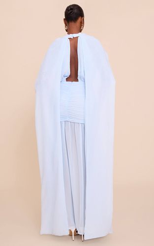 Light Blue Robe Longue Froncée Col Montant Avec Détail Foulard | Taille 42 - PrettyLittleThing - Modalova
