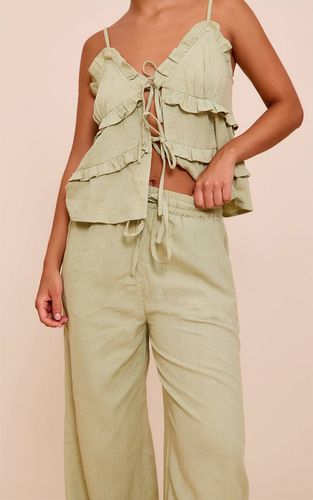 Sage Khaki Pantalon Large Taille Mi-haute Texturé | Taille 34 - PrettyLittleThing - Modalova