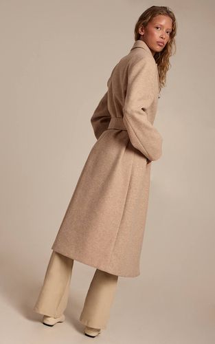 Oatmeal Manteau Long En Laine Aspect À Simple Boutonnage Avec Ceinture À Nouer | Taille Medium - PrettyLittleThing - Modalova