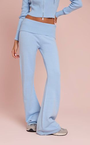 Light Blue Pantalon Évasé En Maille Avec Taille Repliable Douce | Taille Medium - PrettyLittleThing - Modalova