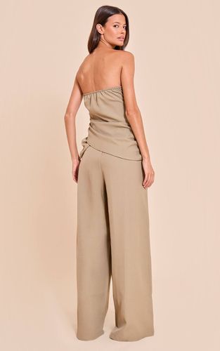Pale Khaki Combinaison Pantalon Large Drapée À Bandeau En Tissu Tissé | Taille 42 - PrettyLittleThing - Modalova
