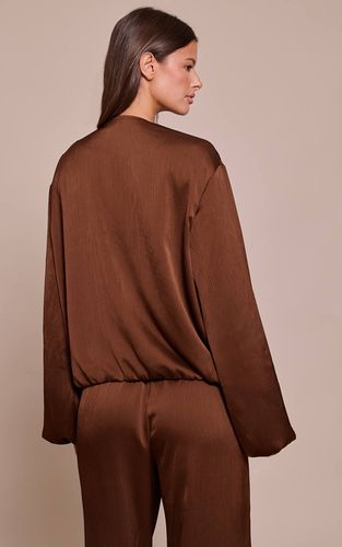 Dark Brown Veste Col Montant En Satin Texturé | Taille 42 - PrettyLittleThing - Modalova