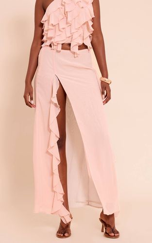 Light Pink Jupe Longue Fendue En Mousseline À Volants Prune | Taille 42 - PrettyLittleThing - Modalova