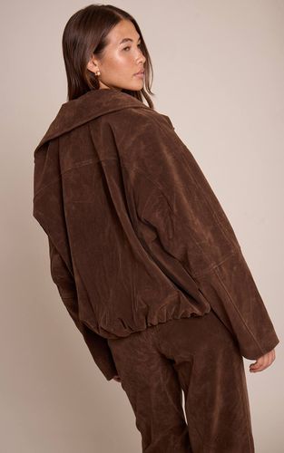 Dark Brown Veste De Motard En Daim | Taille 42 - PrettyLittleThing - Modalova