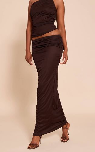 Dark Brown Jupe Longue Coordonnée En Mesh Froncé À Imprimé Plumes | Taille 42 - PrettyLittleThing - Modalova