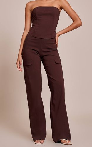 Dark Brown Pantalon Droit En Tissu Stretch Tissé | Taille 32 - PrettyLittleThing - Modalova