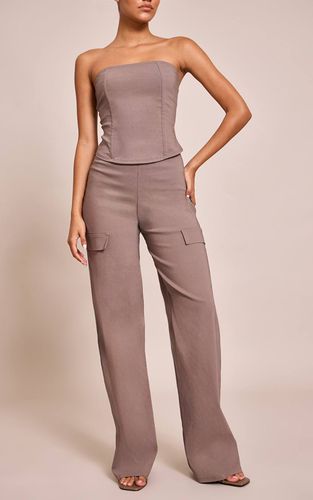 Deep Taupe Pantalon Droit En Tissu Stretch Tissé | Taille 32 - PrettyLittleThing - Modalova