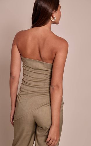 Sage Khaki Top Bandeau Ajusté En Tissu Tissé | Taille 42 - PrettyLittleThing - Modalova