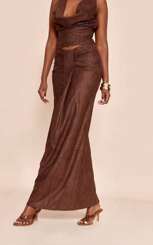 Dark Brown Jupe Longue En Velours Côtelé Léger Avec Détail Noué | Taille 32 - PrettyLittleThing - Modalova