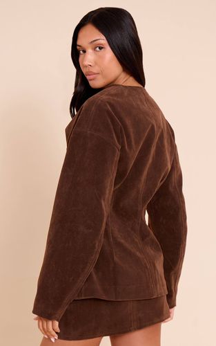 Dark Brown Ensemble Blazer Sans Col En Synthétique À Manches Cocon | Taille 42 - PrettyLittleThing - Modalova