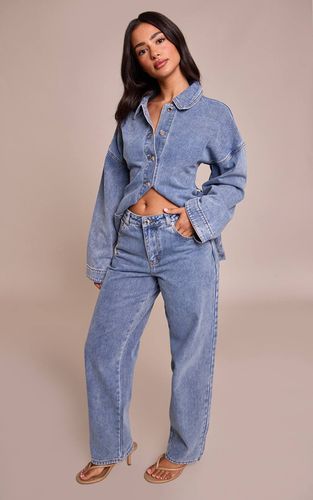 Mid Blue Jean Petite À Jambes Larges | Taille 32 - PrettyLittleThing - Modalova