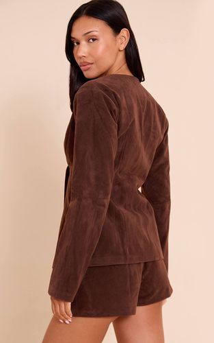 Dark Brown Blazer Cintré En Synthétique Structurée Avec Taille Resserrée | Taille 42 - PrettyLittleThing - Modalova