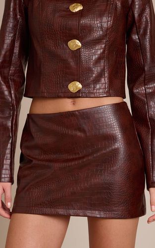 Dark Brown Ensemble Jupe Courte Taille Mi-haute En Synthétique Effet Croco | Taille 32 - PrettyLittleThing - Modalova