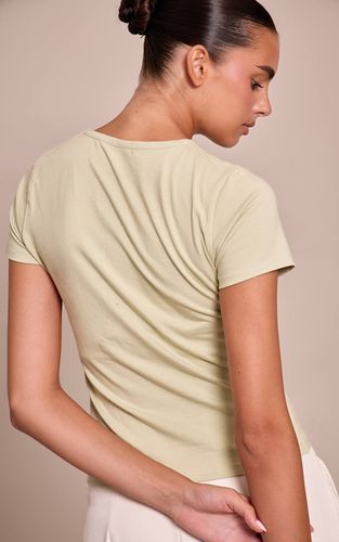 Sage Green T-shirt En Coton À Col Rond Coupe Longue Et Manches Courtes | Taille 32 - PrettyLittleThing - Modalova