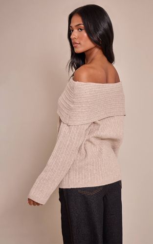 Oatmeal Haut En Maille Manches Longues Épaules Dénudées Tall | Taille Medium - PrettyLittleThing - Modalova
