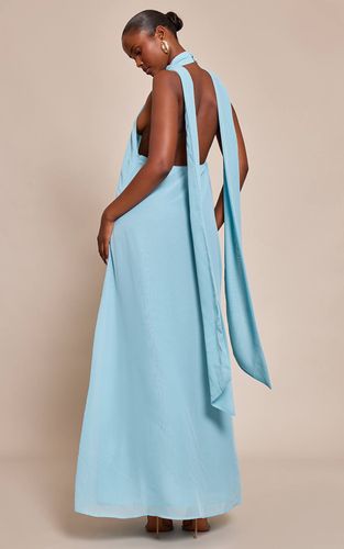 Dusty Blue Robe Longue En Mousseline Col Montant Avec Détail Foulard | Taille 34 - PrettyLittleThing - Modalova
