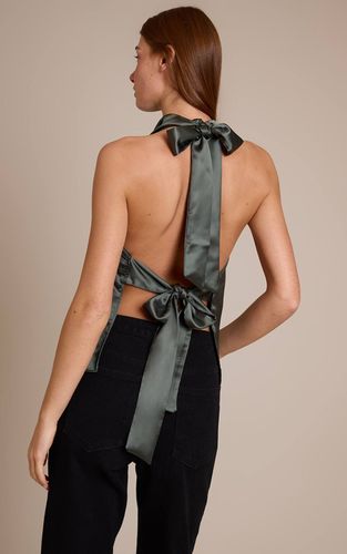 Dark Khaki Top Dos Nu En Satin Col Licou Avec Lien À Nouer | Taille 42 - PrettyLittleThing - Modalova