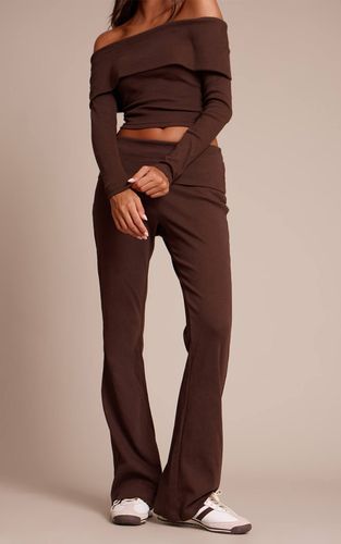 Chocolate Brown Pantalon Droit À Taille Repliée | Taille 42 - PrettyLittleThing - Modalova