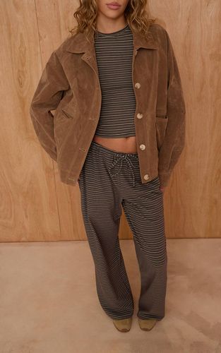 Dark Green Jogging Droit En Polaire Douce À Rayures | Taille XS - PrettyLittleThing - Modalova