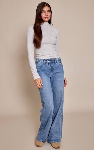 Mid Blue Wash Jean Large Bleu Moyen À Taille Asymétrique | Taille 42 - PrettyLittleThing - Modalova