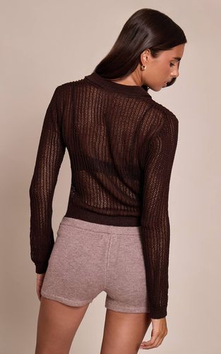 Chocolate Brown Cardigan Boutonné En Maille Ajourée | Taille XS - PrettyLittleThing - Modalova