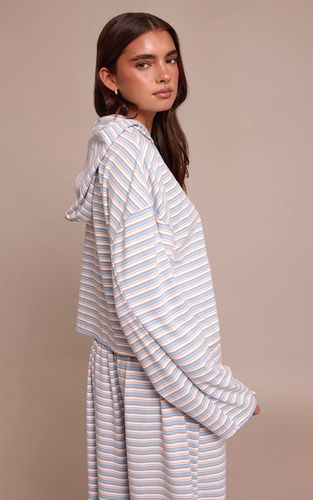 Light Blue Sweat À Casynthétiqueche Zippé En Polaire Douce À Rayures | Taille XS - PrettyLittleThing - Modalova
