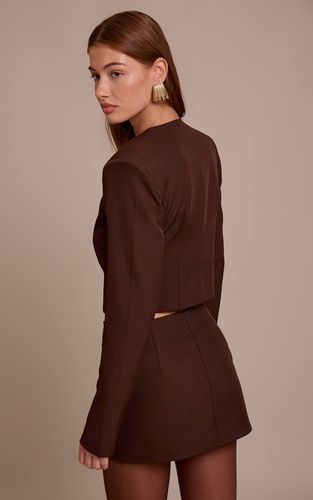 Dark Brown Blazer Court Ajusté En Tissu Tissé Ensemble Coordonné | Taille 32 - PrettyLittleThing - Modalova