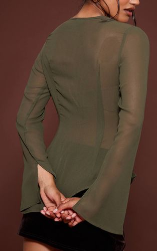 Dark Green Blouse En Mousseline À Col Bénitier Et Décolleté Plongeant | Taille 34 - PrettyLittleThing - Modalova