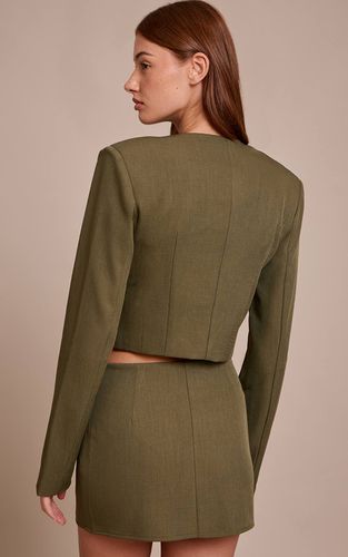 Dark Khaki Blazer Court Ajusté En Tissu Tissé Ensemble Coordonné | Taille 42 - PrettyLittleThing - Modalova