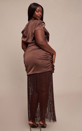 Chocolate Brown Ensemble Coordonné Top Drapé Asymétrique En Satin Grande Taille | Taille 46 - PrettyLittleThing - Modalova