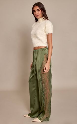 Dark Olive Pantalon En Satin À Lacets Avec Cordon De Serrage | Taille 42 - PrettyLittleThing - Modalova