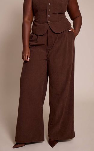 Dark Brown Pantalon Large Tailleur En Velours Côtelé Avec Détail Noué Coordonné | Taille 44 - PrettyLittleThing - Modalova