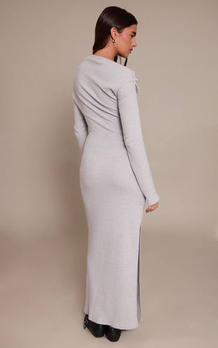Light Grey Robe Maxi Longue Côtelée Brossée À Manches Longues Avec Fronces | Taille 42 - PrettyLittleThing - Modalova
