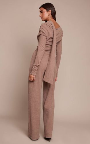 Oatmeal Combinaison-pantalon Côtelée À Encolure Asymétrique Et Jambes Larges | Taille 44 - PrettyLittleThing - Modalova