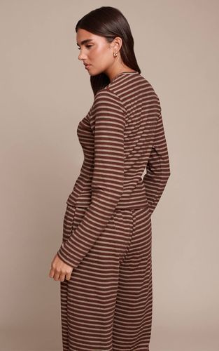 Dark Brown Haut Boutonné En Polaire Douce À Rayures | Taille 42 - PrettyLittleThing - Modalova