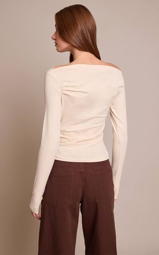 Oatmeal Haut Asymétrique Froncé À Manches Longues En Coton Doux | Taille 42 - PrettyLittleThing - Modalova