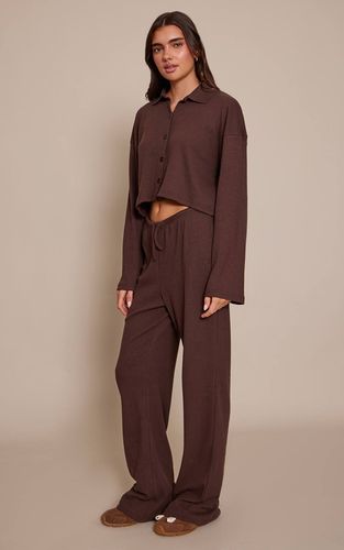 Chocolate Brown Pantalon Large À Cordon En Maille Côtelée Brossée Ensemble Coordonné | Taille 32 - PrettyLittleThing - Modalova