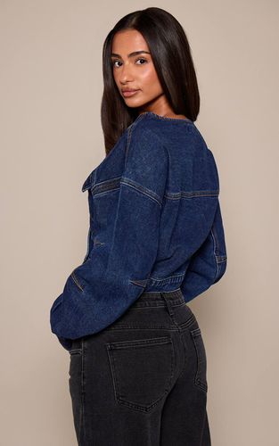 Mid Blue Wash Veste En Jean Petite Taille Bleu Moyen À Taille Portefeuille Et Manches Cocon | Taille 30 - PrettyLittleThing - Modalova